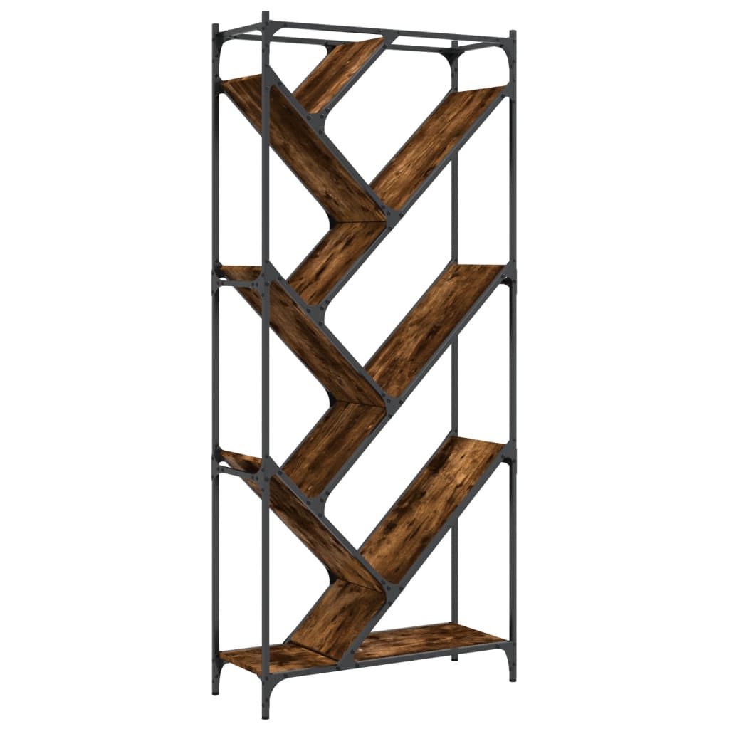 Bokhylle røkt eik 79x30x180 cm konstruert tre og metall