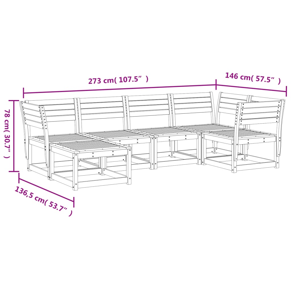 Hagesofasett 6 deler voksbrun heltre furu