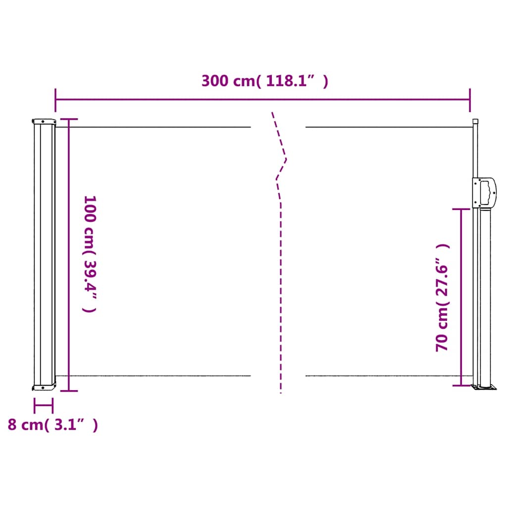 Uttrekkbar sidemarkise kremhvit 100x300 cm vidaXL