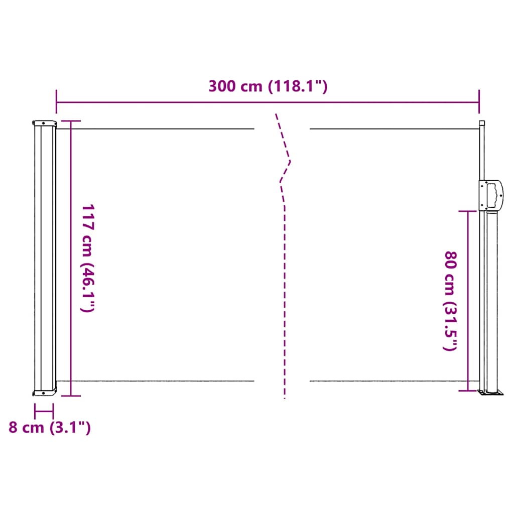 Uttrekkbar sidemarkise svart 117x300 cm vidaXL