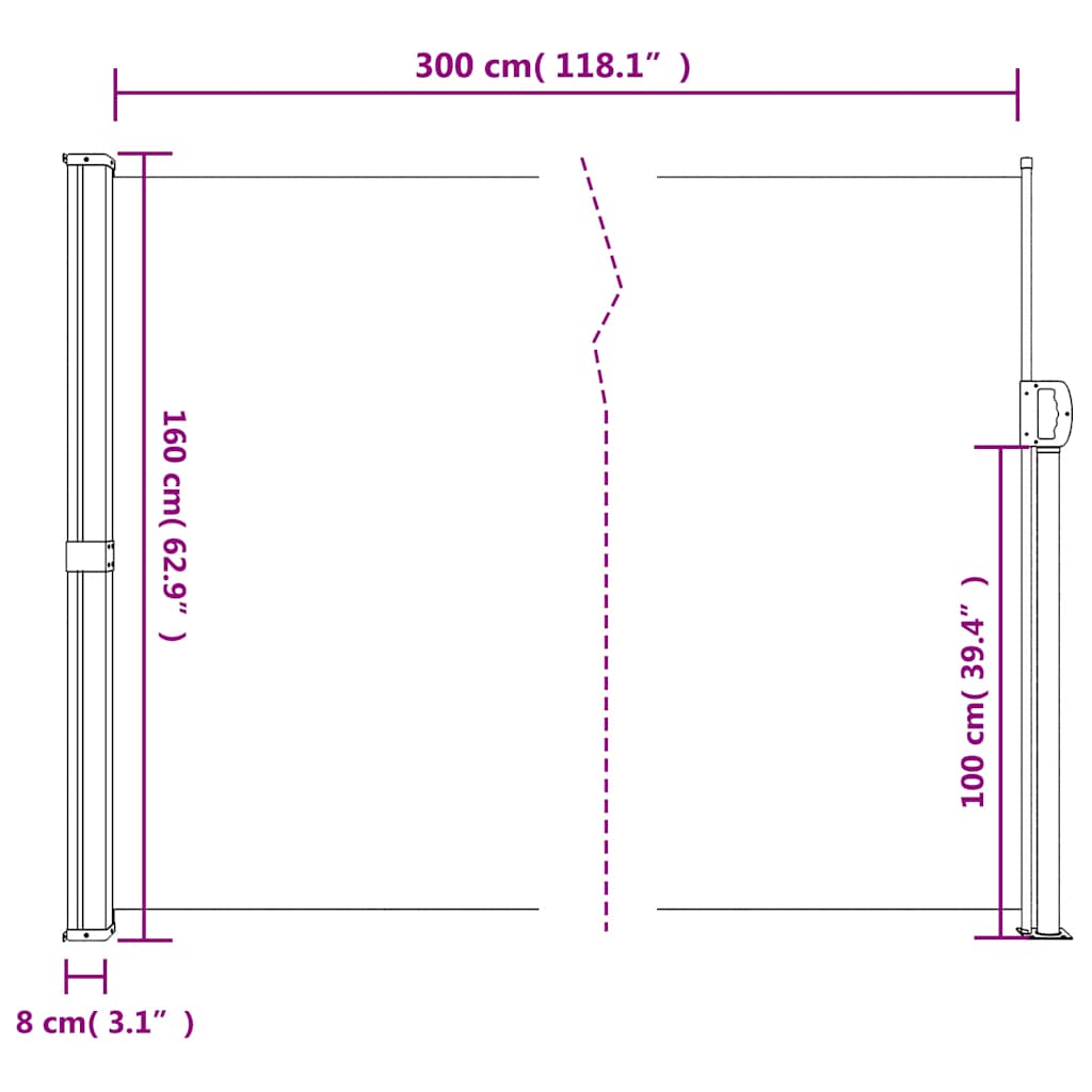 Uttrekkbar sidemarkise hvit 160x300 cm
