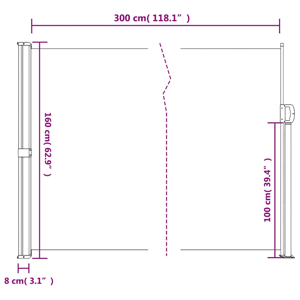 Uttrekkbar sidemarkise gråbrun 160x300 cm