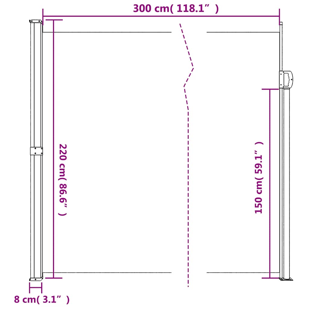 Uttrekkbar sidemarkise brun 220x300 cm