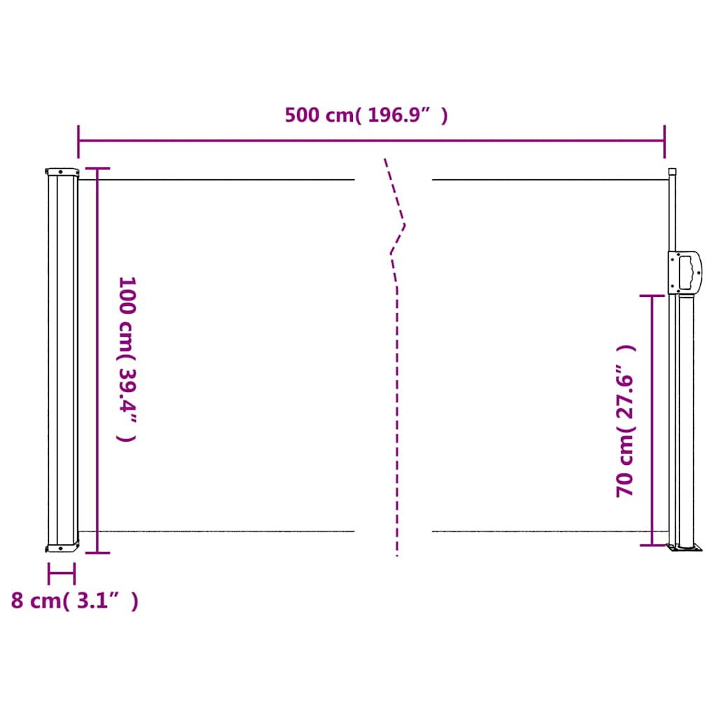 Uttrekkbar sidemarkise gråbrun 100x500 cm