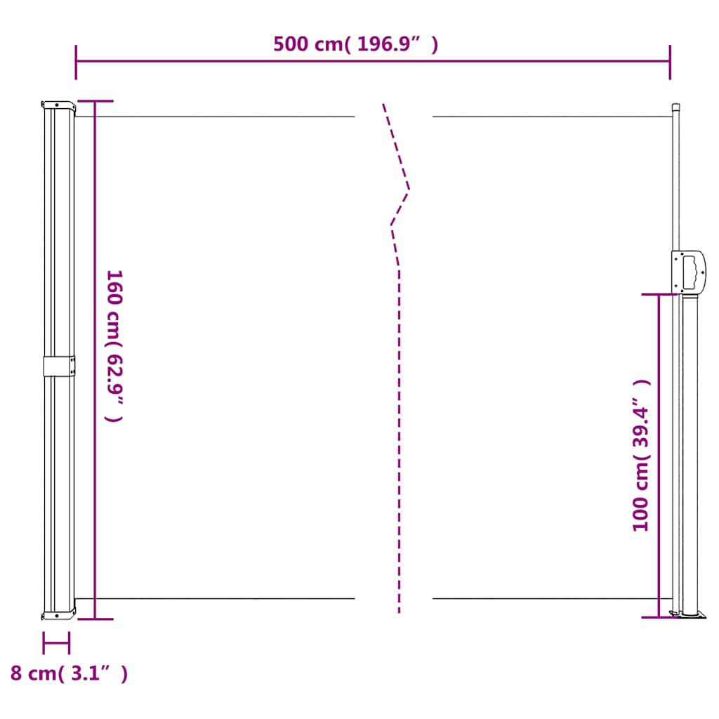 Uttrekkbar sidemarkise mørkegrønn 160x500 cm