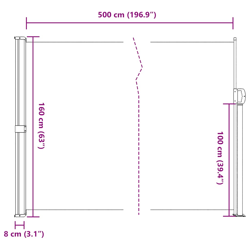 Uttrekkbar sidemarkise antrasitt 160x500 cm