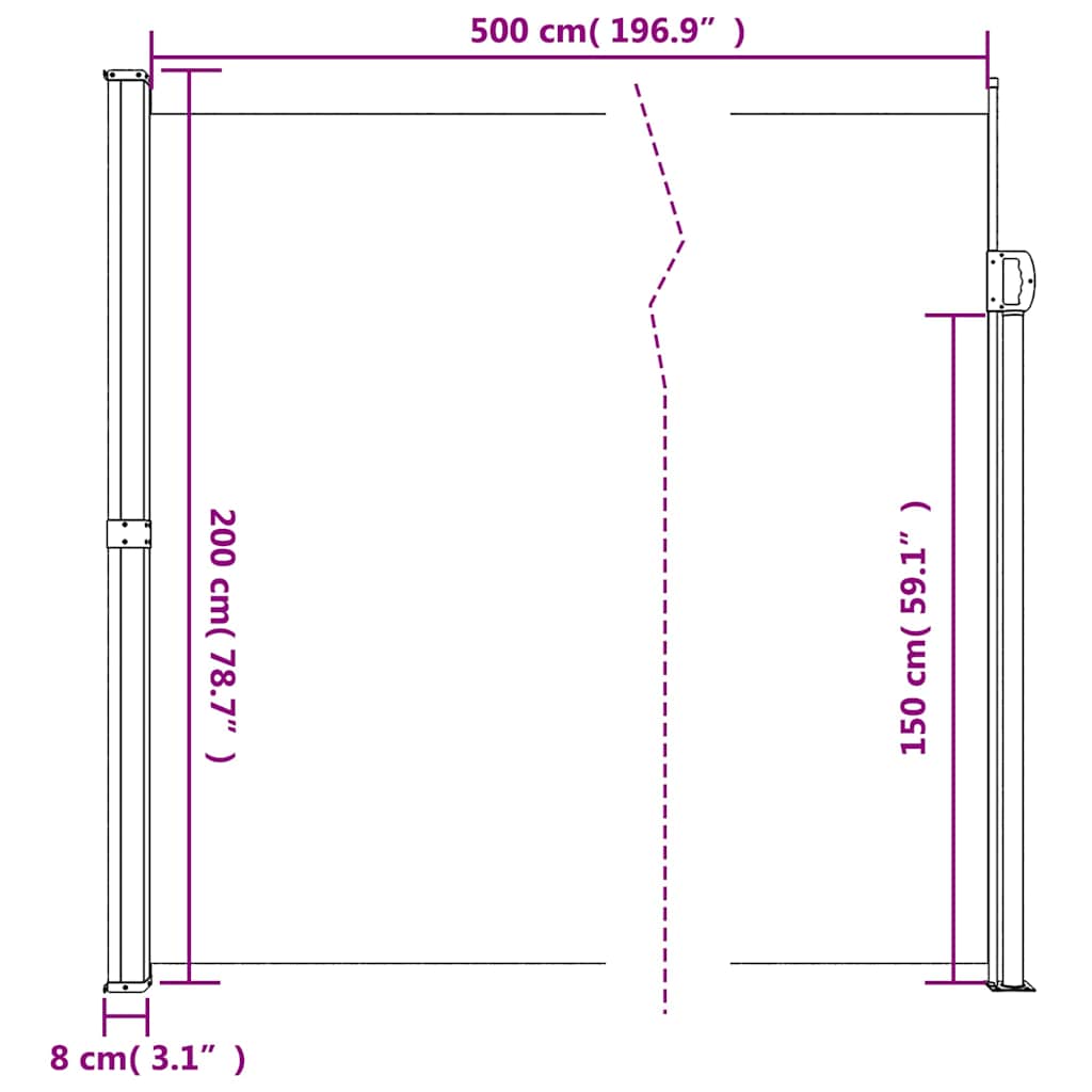 Uttrekkbar sidemarkise brun 200x500 cm