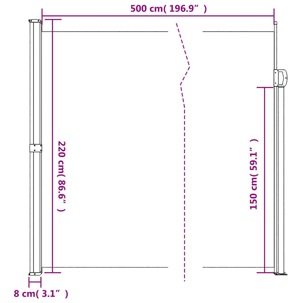 Uttrekkbar sidemarkise gråbrun 220x500 cm
