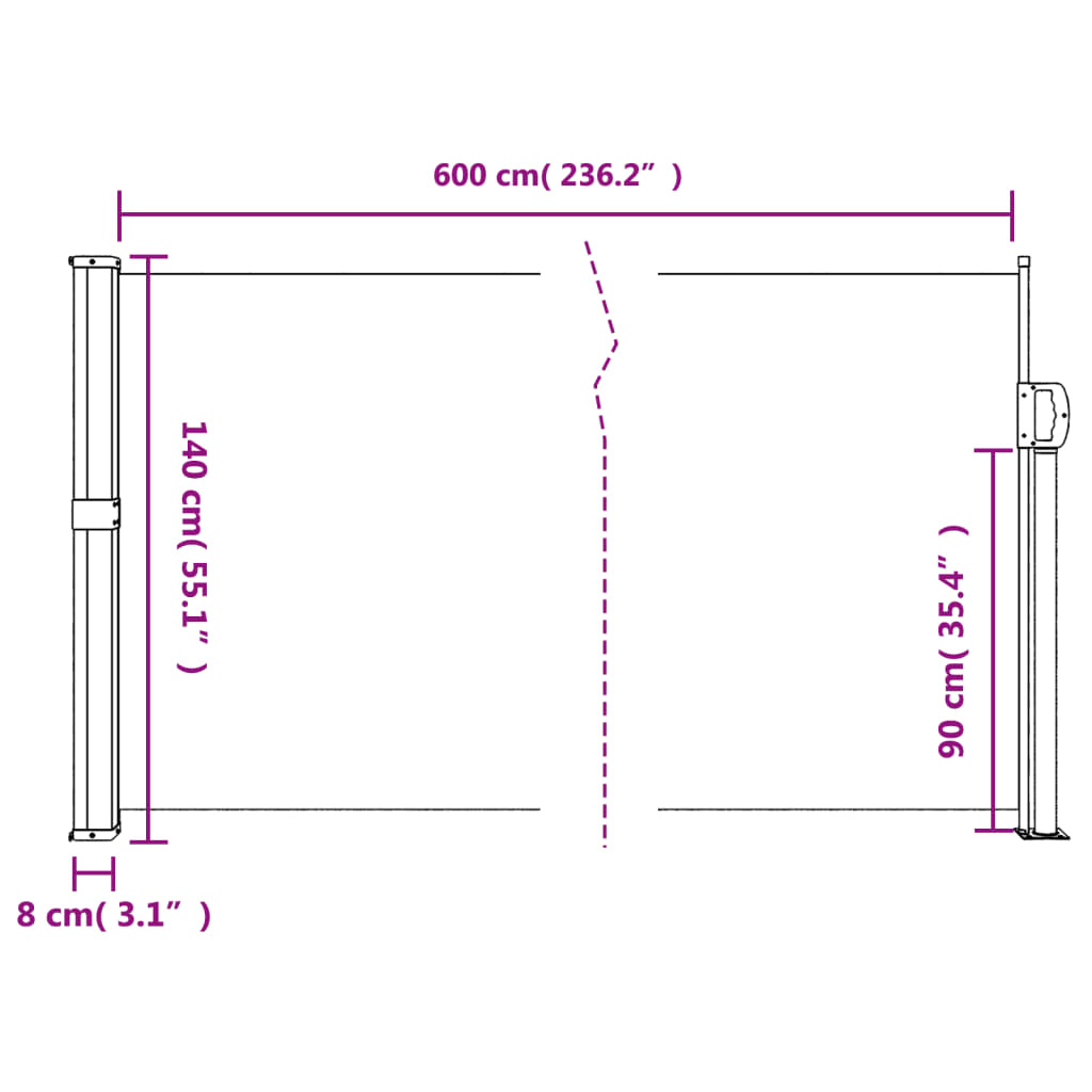 Uttrekkbar sidemarkise antrasitt 140x600 cm