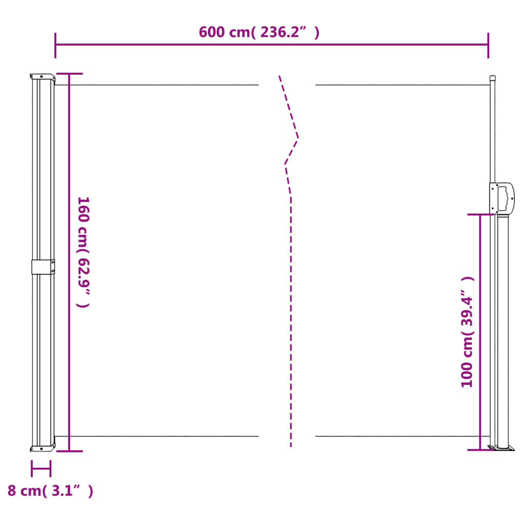 Uttrekkbar sidemarkise mørkegrønn 160x600 cm