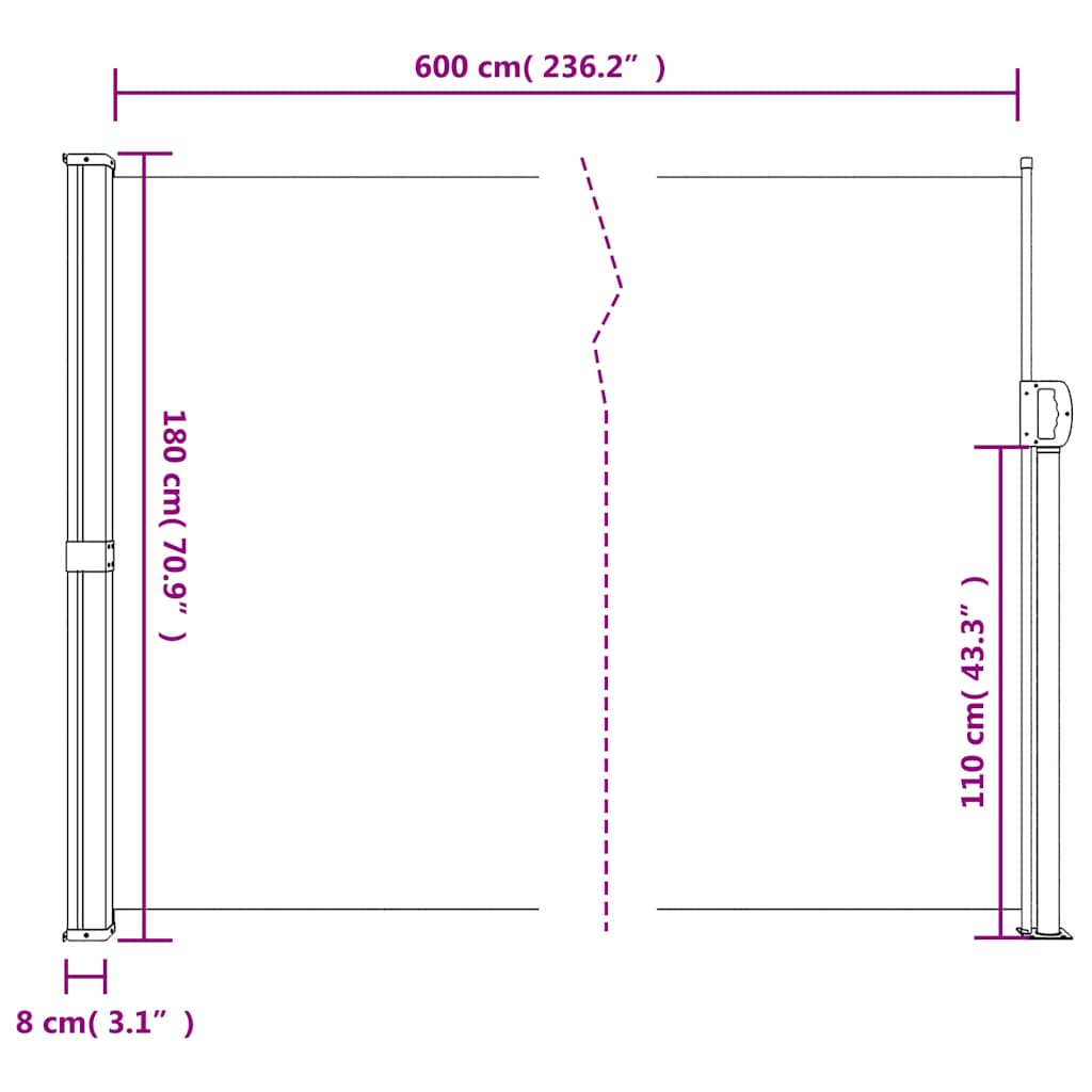 Uttrekkbar sidemarkise beige 180x600 cm