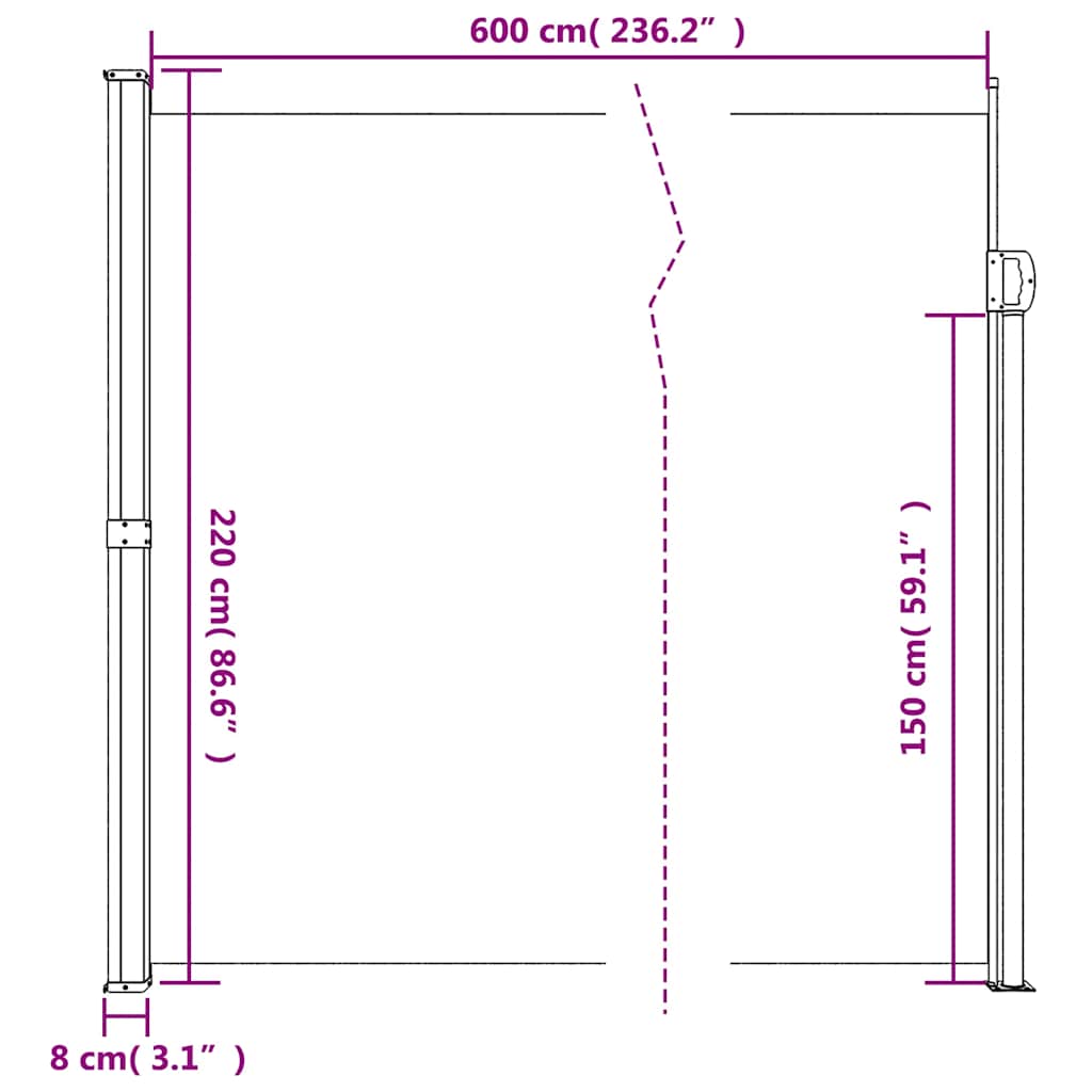 Uttrekkbar sidemarkise 220x600 cm svart