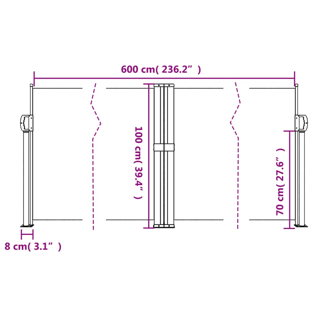 Uttrekkbar sidemarkise 100x600 cm kremhvit
