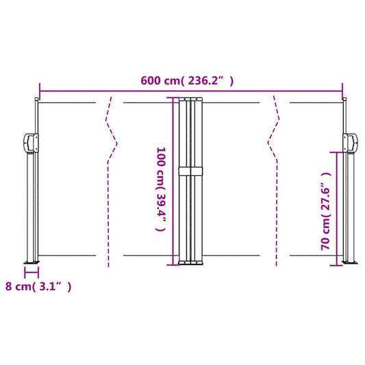 Uttrekkbar sidemarkise 100x600 cm antrasitt