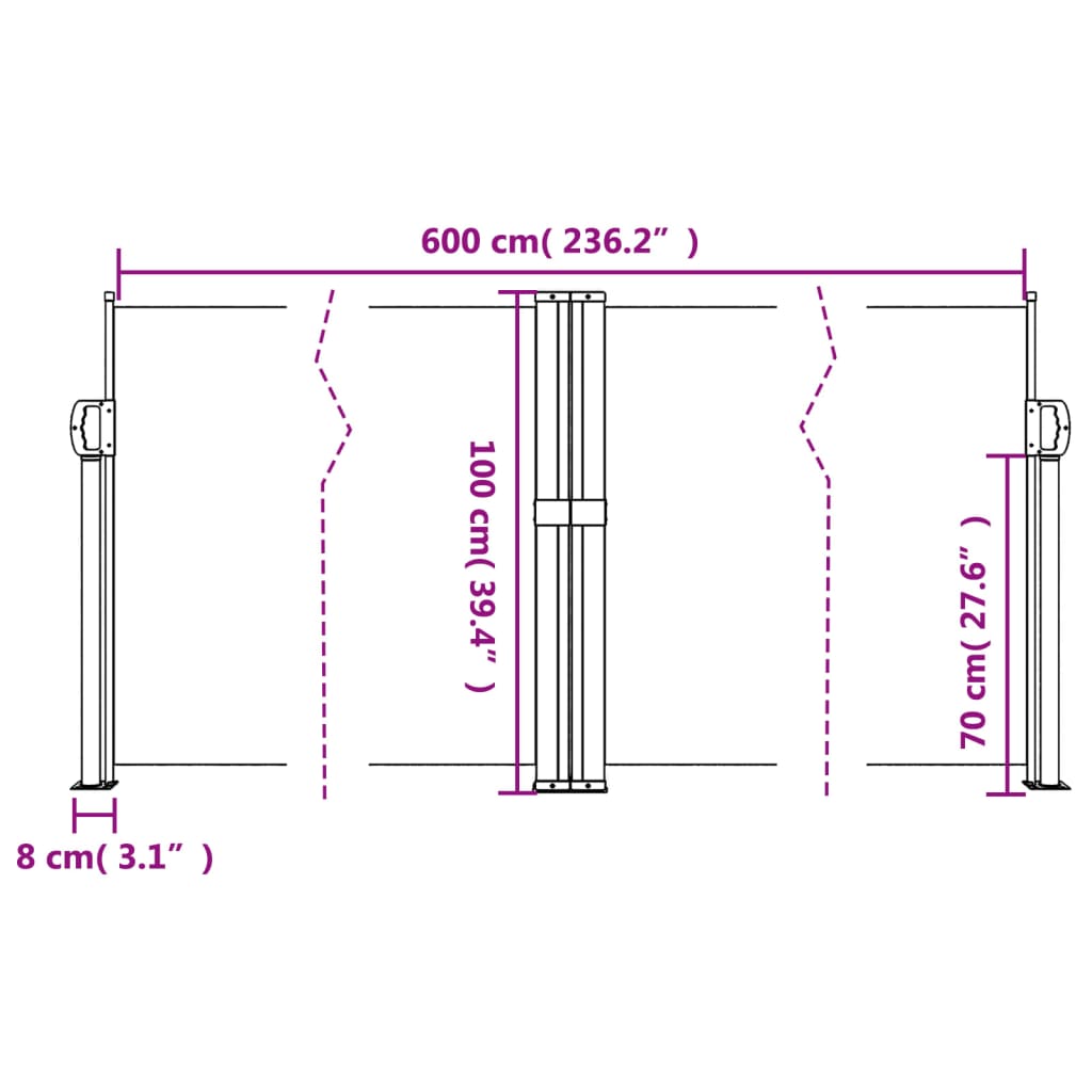 Uttrekkbar sidemarkise 100x600 cm terrakotta