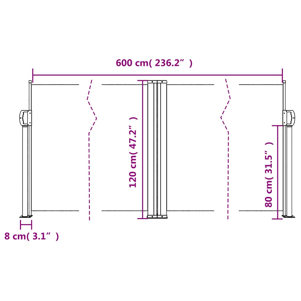 Uttrekkbar sidemarkise 120x600 cm antrasitt vidaXL