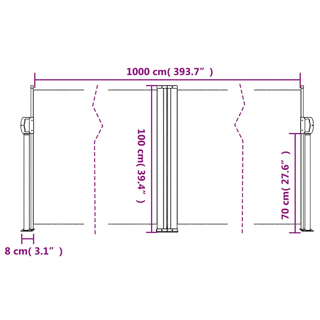 Uttrekkbar sidemarkise 100x1000 cm svart vidaXL