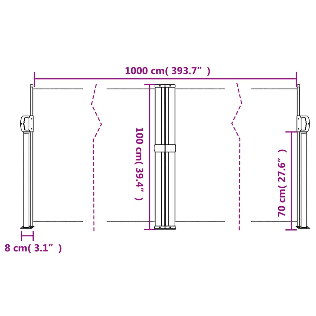 Uttrekkbar sidemarkise 100x1000 cm brun