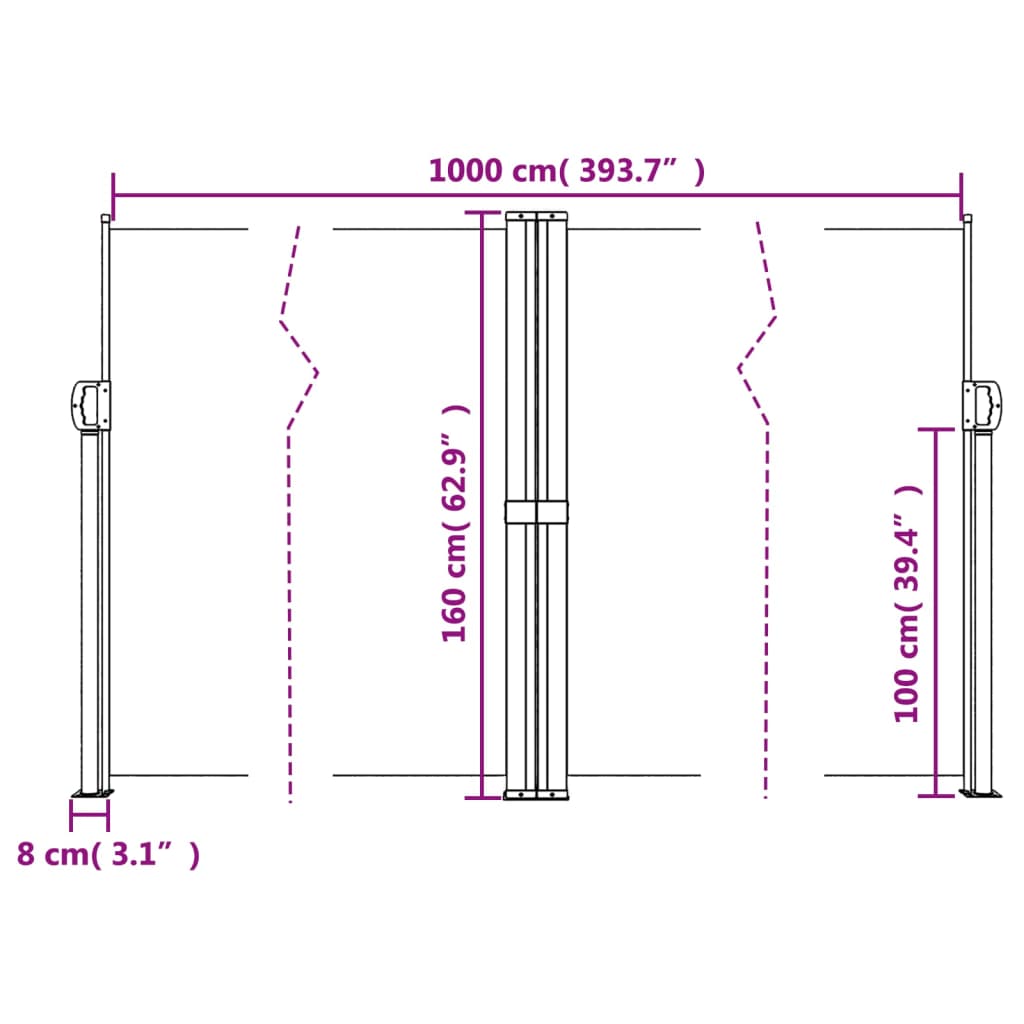 Uttrekkbar sidemarkise blå 160x1000 cm