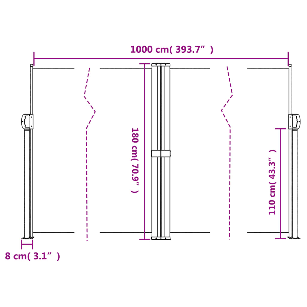 Uttrekkbar sidemarkise 180x1000 cm brun