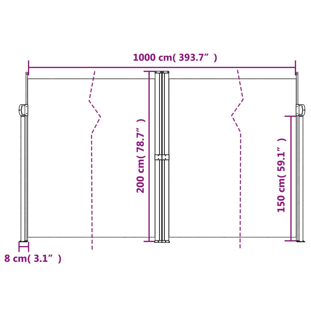 Uttrekkbar sidemarkise 200x1000 cm svart