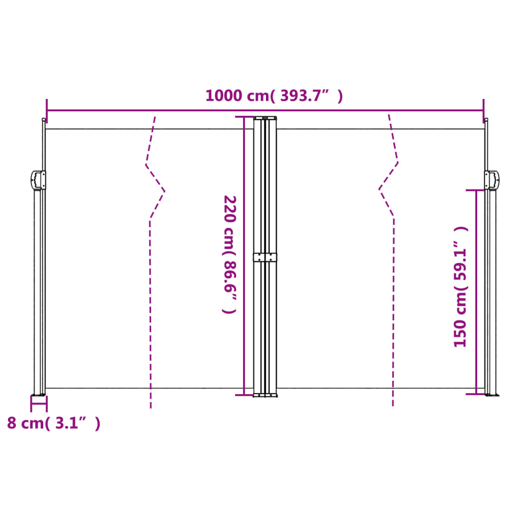 Uttrekkbar sidemarkise 220x1000 cm kremhvit