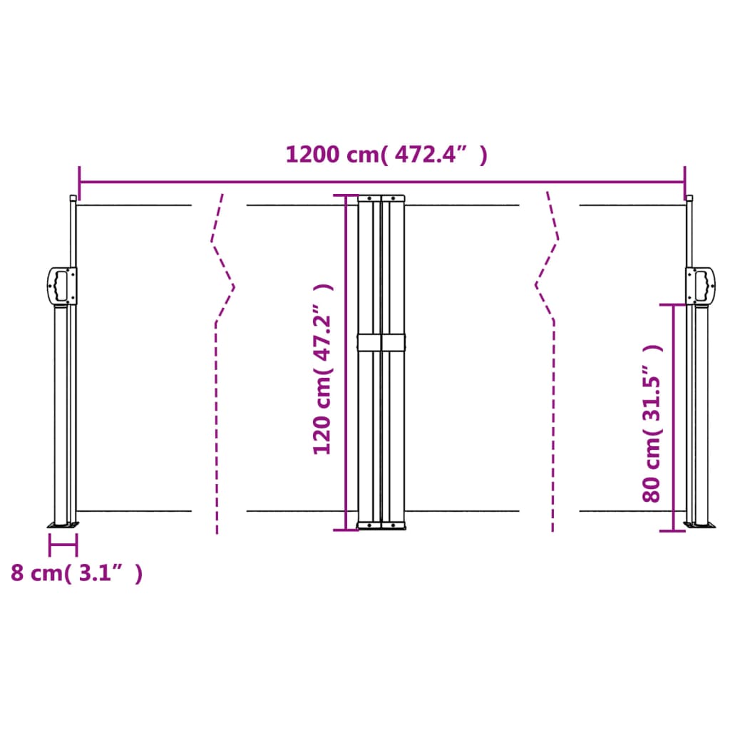 Uttrekkbar sidemarkise blå 120x1200 cm