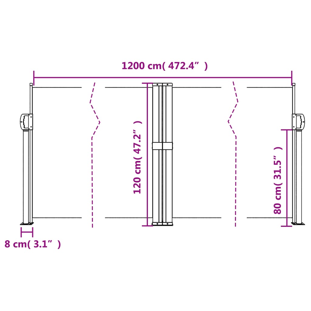 Uttrekkbar sidemarkise beige 120x1200 cm