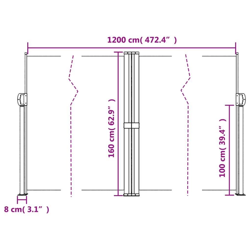 Uttrekkbar sidemarkise gråbrun 160x1200 cm