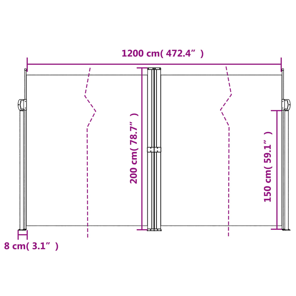 Uttrekkbar sidemarkise 200x1200 cm svart