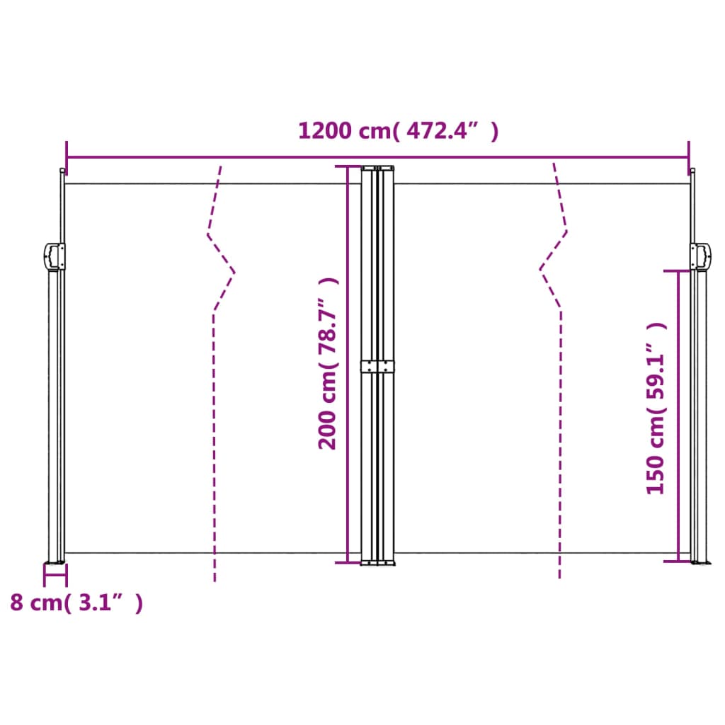 Uttrekkbar sidemarkise 200x1200 cm hvit
