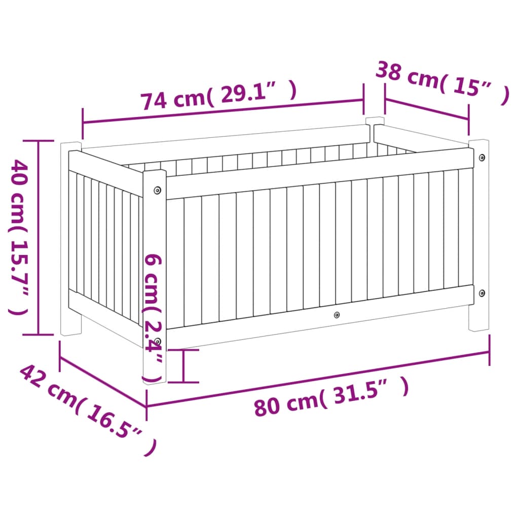 Plantekasse med foring 80x42x40 cm helte akasie vidaXL