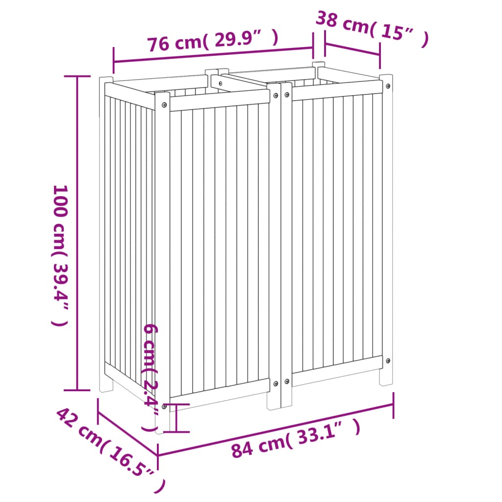 Plantekasse med foring 84x42x100 cm helte akasie