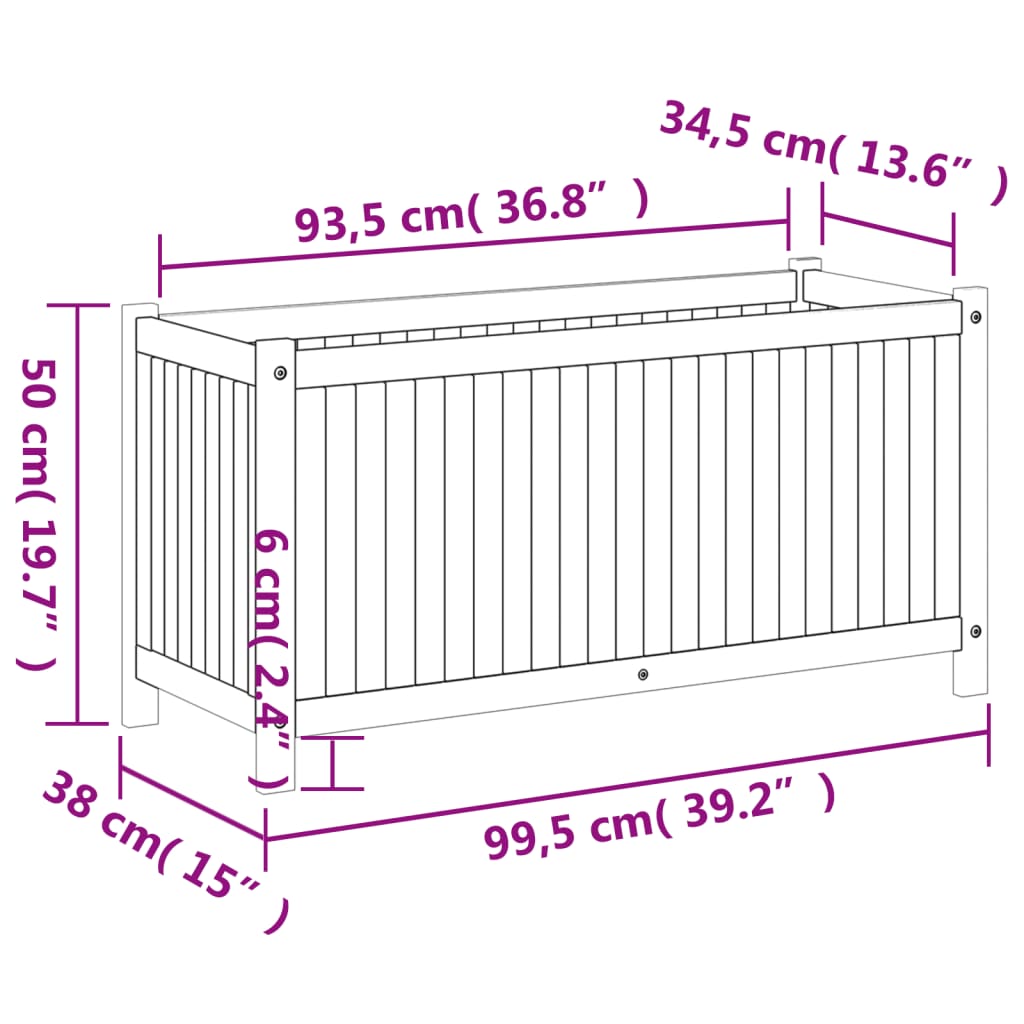 Plantekasse med foring 99,5x38x50 cm helte akasie vidaXL