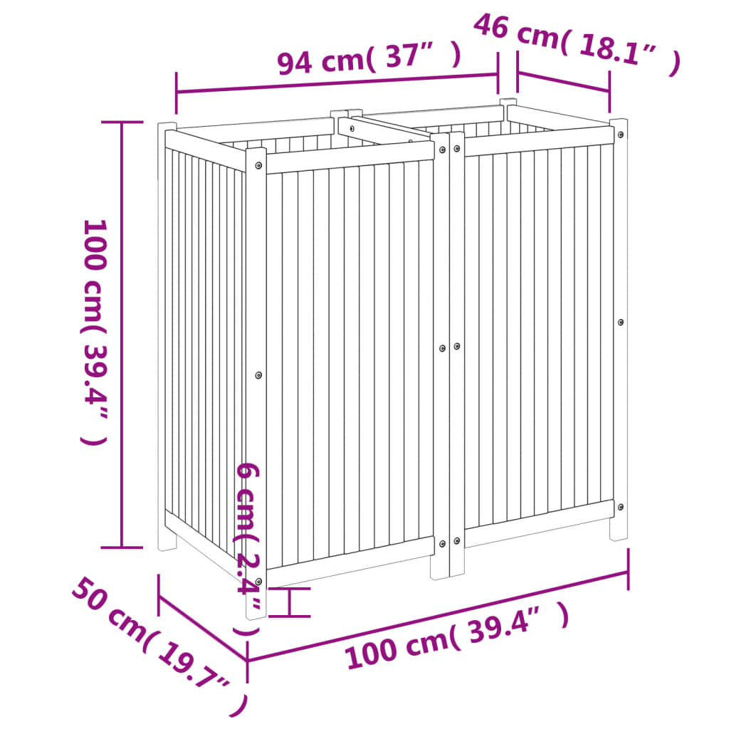 Plantekasse med foring 100x50x100 cm helte akasie vidaXL