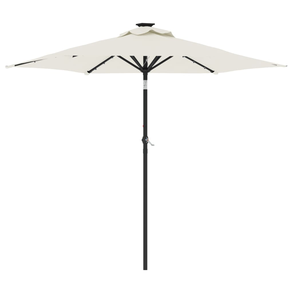 Hageparasoll med LED og stålstang hvit 225x225x212 cm vidaXL