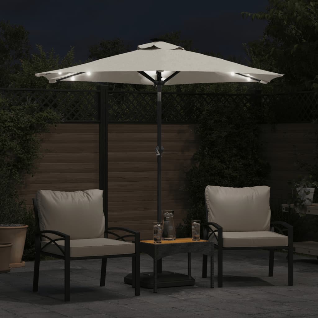 Hageparasoll med LED og stålstang hvit 225x225x212 cm vidaXL