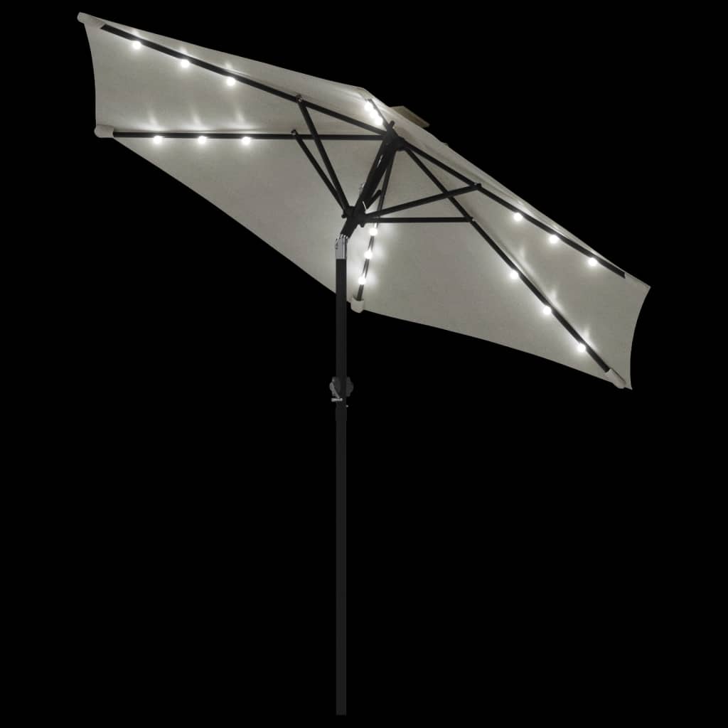 Hageparasoll med LED og stålstang hvit 225x225x212 cm vidaXL