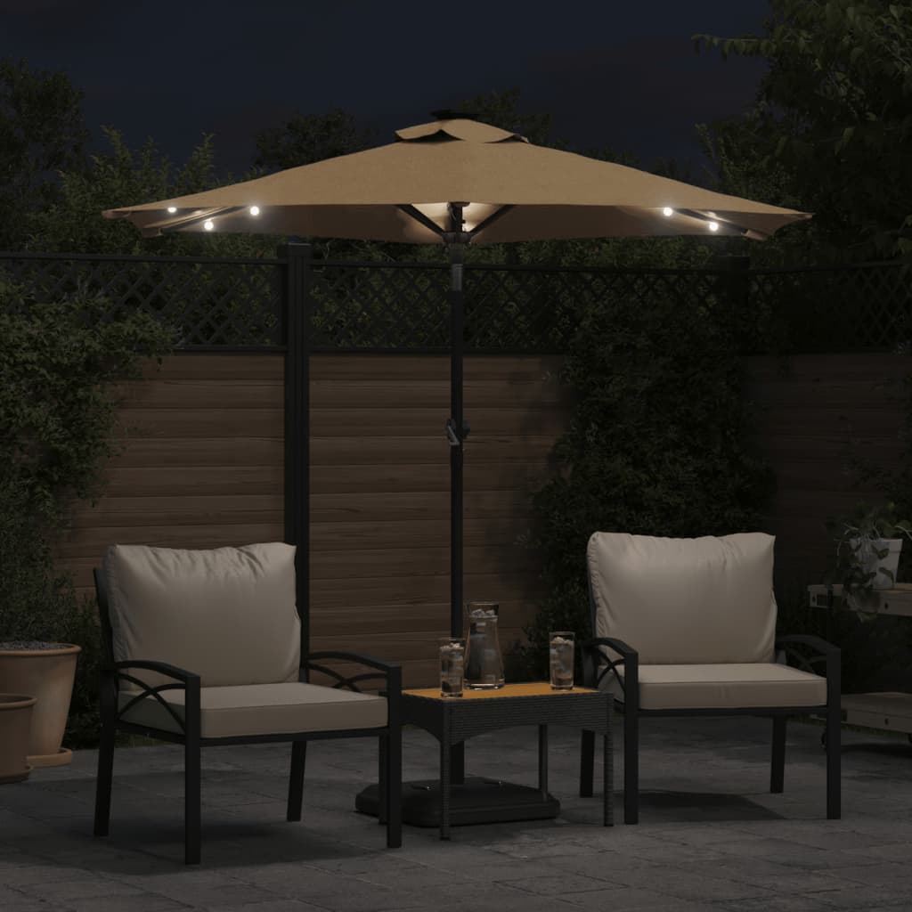 Hageparasoll med LED og stålstang gråbrun 225x225x212 cm vidaXL