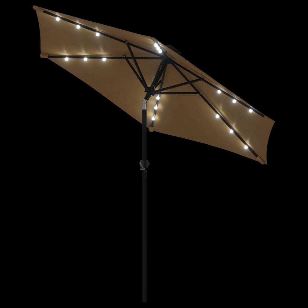 Hageparasoll med LED og stålstang gråbrun 225x225x212 cm vidaXL