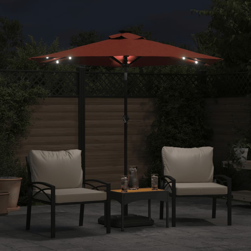Hageparasoll med LED og stålstang terrakotta 225x225x212 cm vidaXL