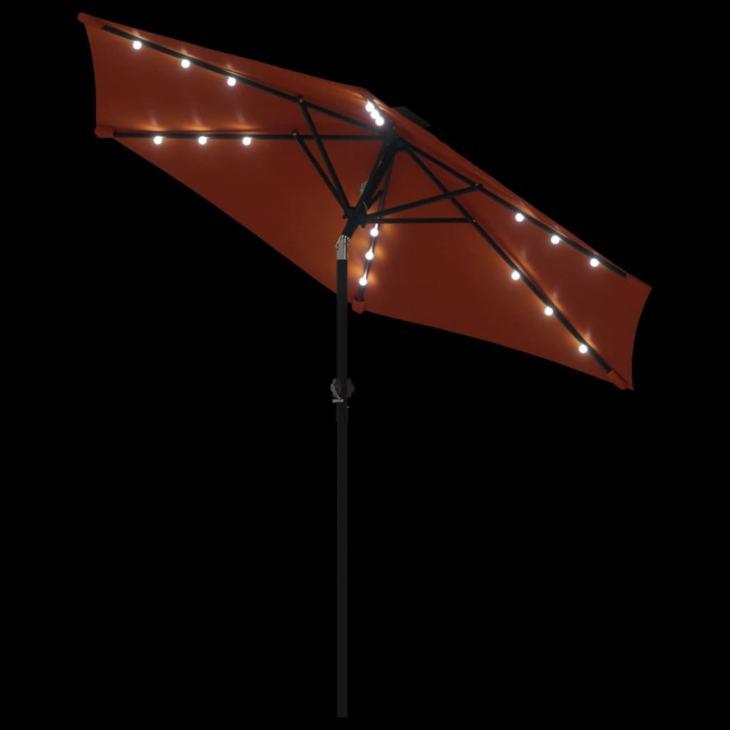Hageparasoll med LED og stålstang terrakotta 225x225x212 cm vidaXL