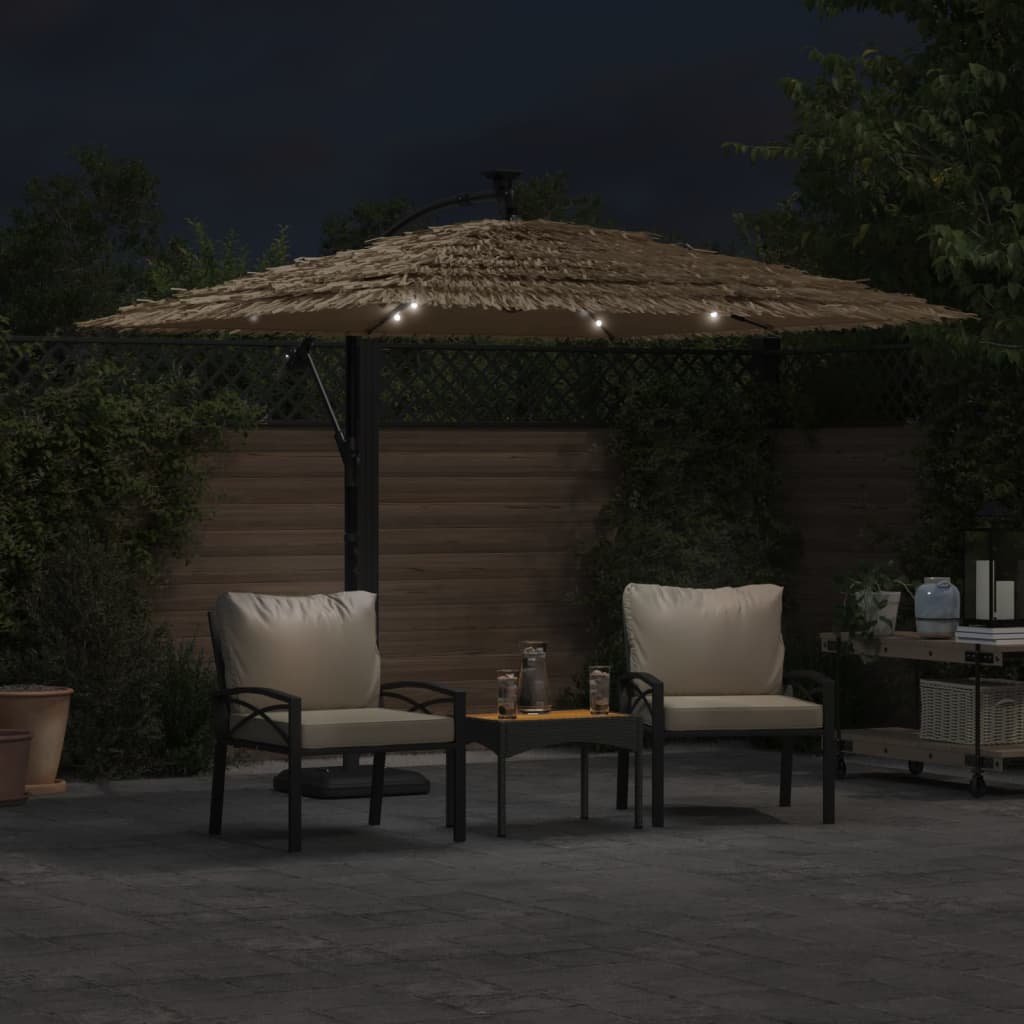 Hageparasoll med LED med stålstang brun 246x246x230 cm vidaXL