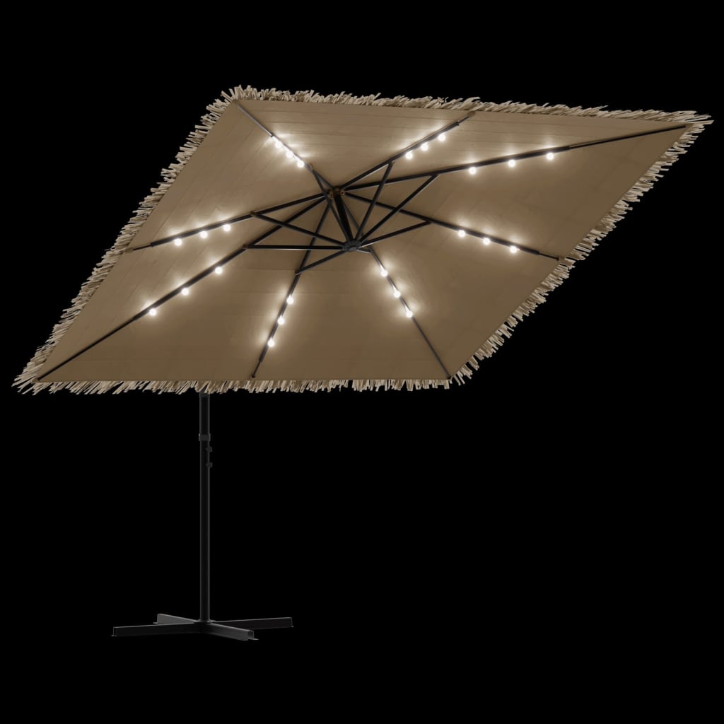Hageparasoll med LED med stålstang brun 246x246x230 cm vidaXL