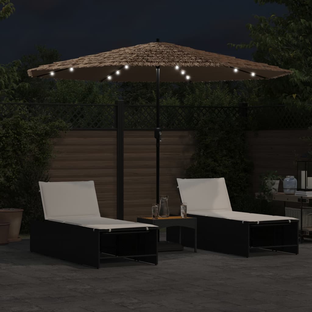 Hageparasoll med LED med stålstang brun 324x324x247 cm