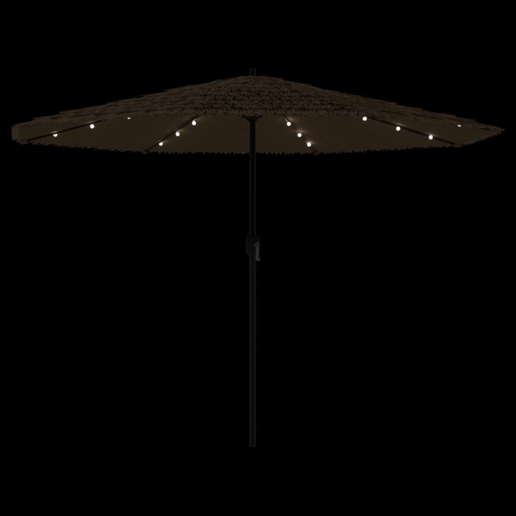 Hageparasoll med LED med stålstang brun 324x324x247 cm