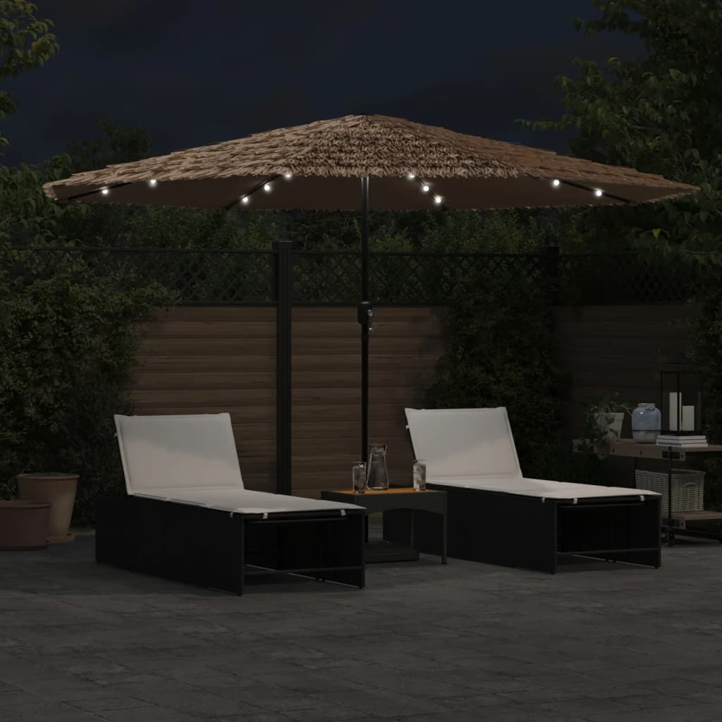 Hageparasoll med LED med stålstang brun 388x388x248 cm vidaXL