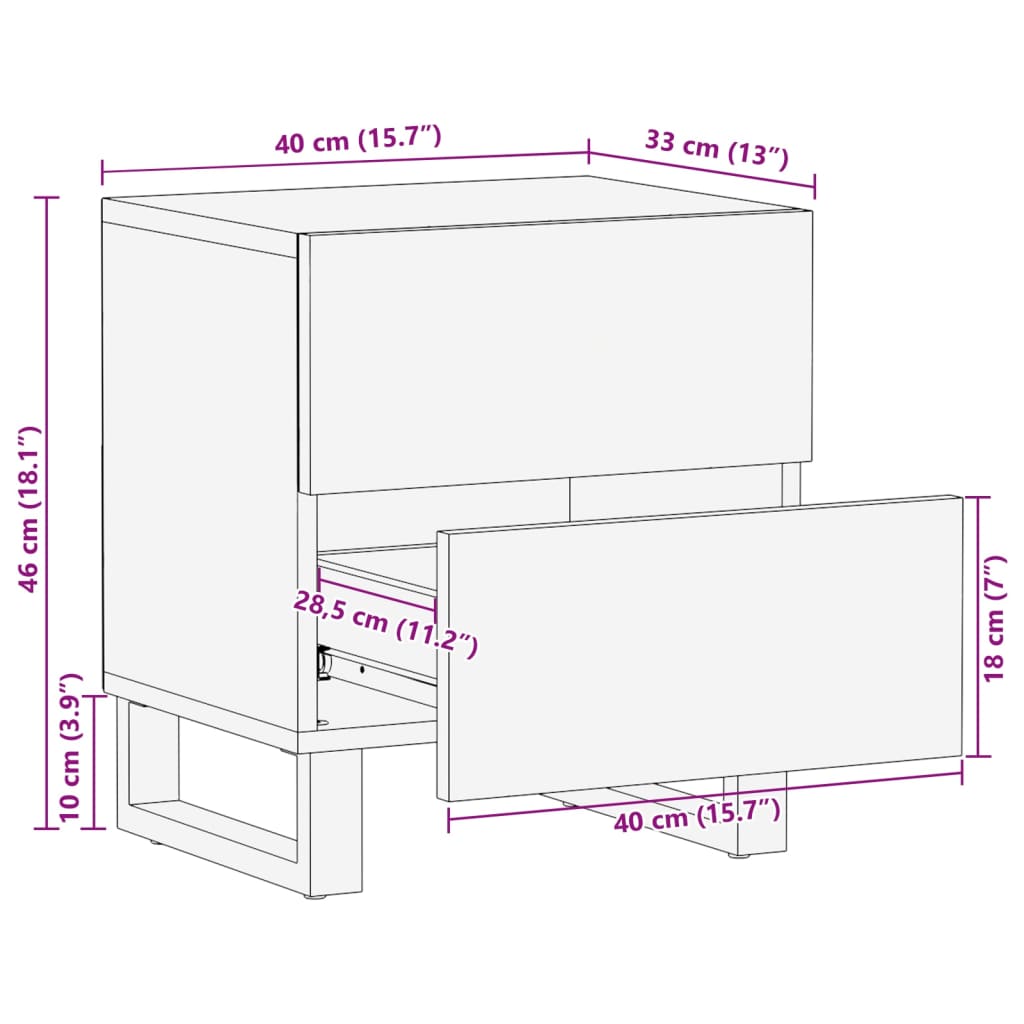 Nattbord 2 stk 40x34x46 cm heltre akasie