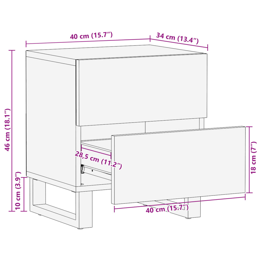 Nattbord 40x34x46 cm heltre mango