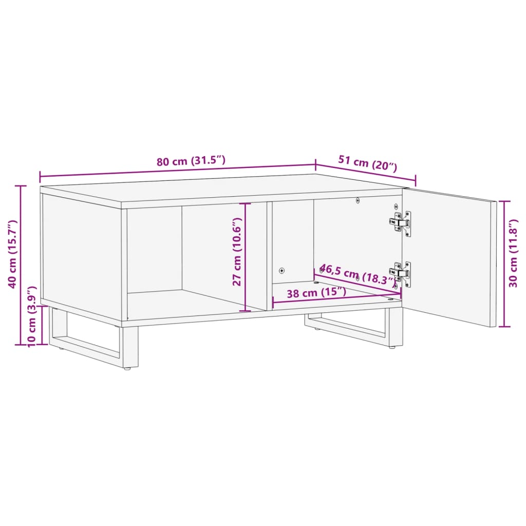 Salongbord hvit 80x51x40 cm heltre mango